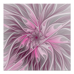 Fractal Pink Flower Dream, floral Fantasy Pattern Poster