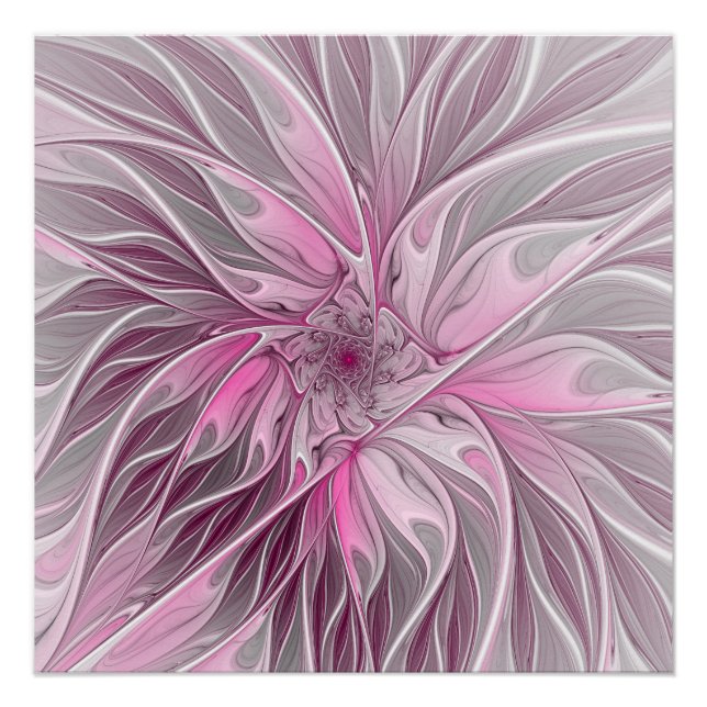 Fractal Pink Flower Dream, floral Fantasy Pattern Poster (Front)
