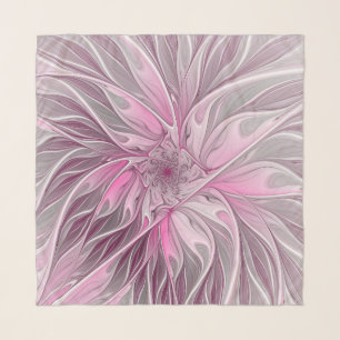 Fractal Pink Flower Dream, Floral Fantasy Pattern Scarf