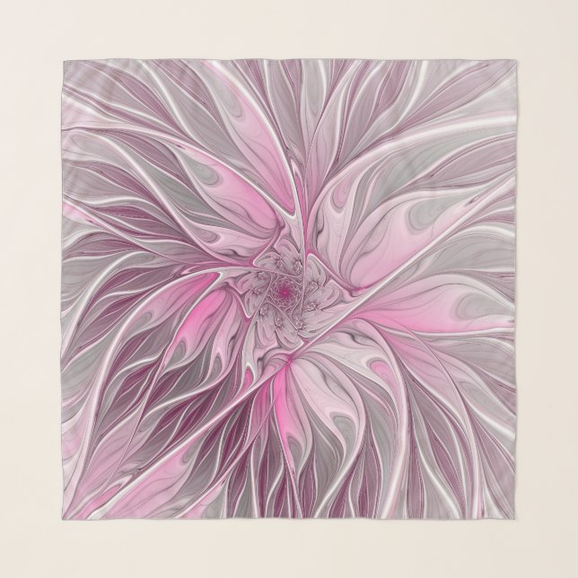 Fractal Pink Flower Dream, Floral Fantasy Pattern Scarf (Front)