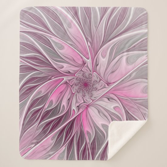 Fractal Pink Flower Dream Floral Fantasy Pattern Sherpa Blanket