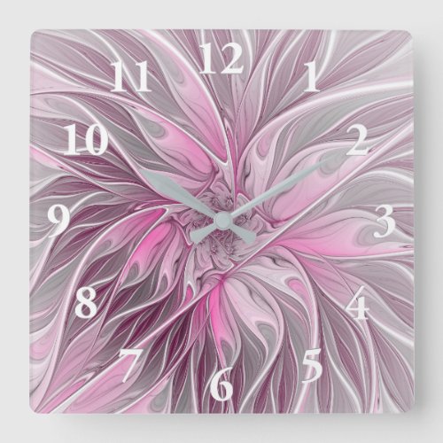 Fractal Pink Flower Dream floral Fantasy Pattern Square Wall Clock