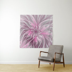 Fractal Pink Flower Dream, Floral Fantasy Pattern Tapestry
