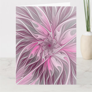 Fractal Pink Flower Dream, Floral Fantasy Pattern Thank You Card
