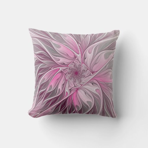 Fractal Pink Flower Dream floral Fantasy Pattern Throw Pillow