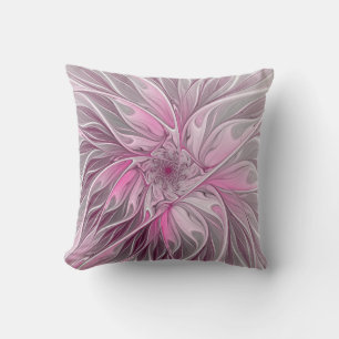 Fractal Pink Flower Dream, floral Fantasy Pattern Throw Pillow