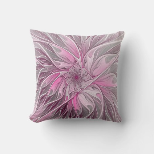 Fractal Pink Flower Dream floral Fantasy Pattern Throw Pillow