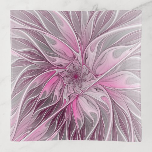 Fractal Pink Flower Dream Floral Fantasy Pattern Trinket Tray