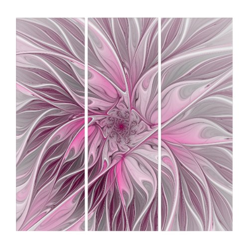 Fractal Pink Flower Dream Floral Fantasy Pattern Triptych