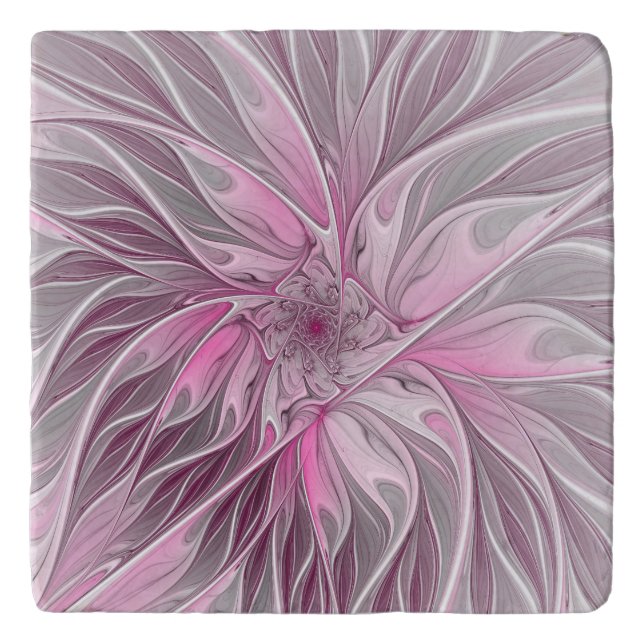 Fractal Pink Flower Dream, Floral Fantasy Pattern Trivet (Front)