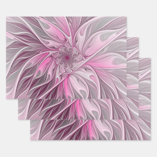 Fractal Pink Flower Dream floral Fantasy Pattern Wrapping Paper Sheets