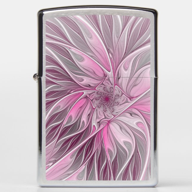 Fractal Pink Flower Dream, floral Fantasy Pattern Zippo Lighter (Front)