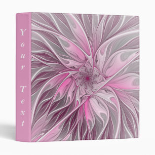 Fractal Pink Flower Dream, Floral Fantasy Text 3 Ring Binder