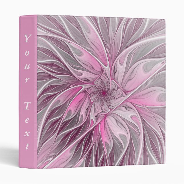 Fractal Pink Flower Dream, Floral Fantasy Text 3 Ring Binder (Front/Spine)