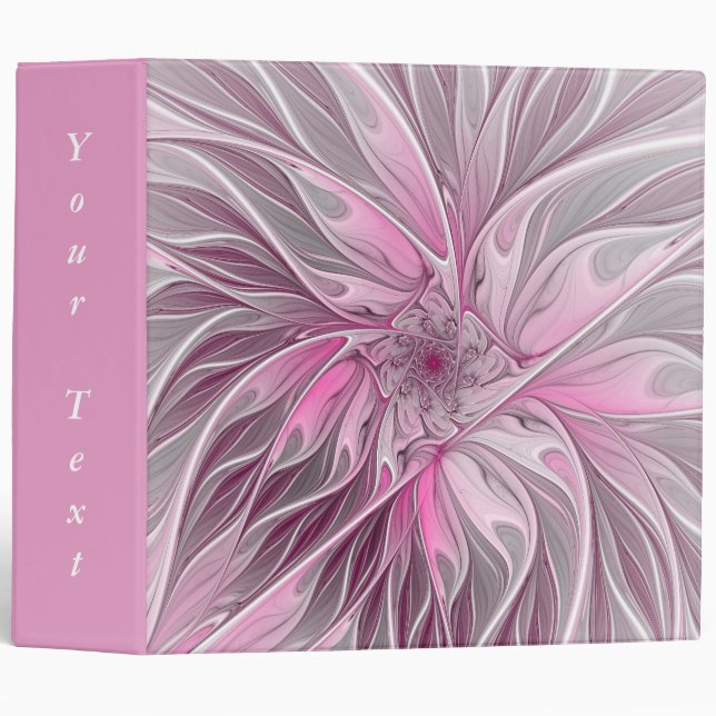 Fractal Pink Flower Dream, Floral Fantasy Text 3 Ring Binder (Front/Spine)