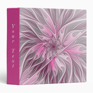 Fractal Pink Flower Dream, Floral Fantasy Text 3 Ring Binder