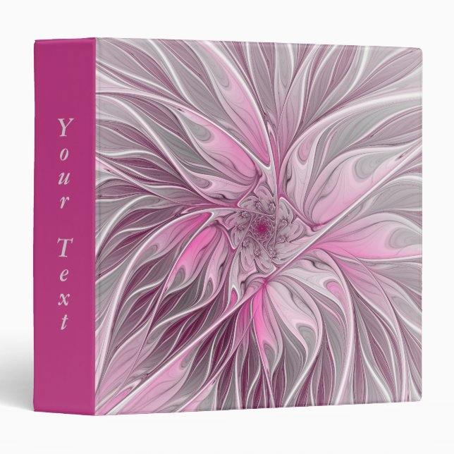 Fractal Pink Flower Dream, Floral Fantasy Text 3 Ring Binder (Front/Spine)