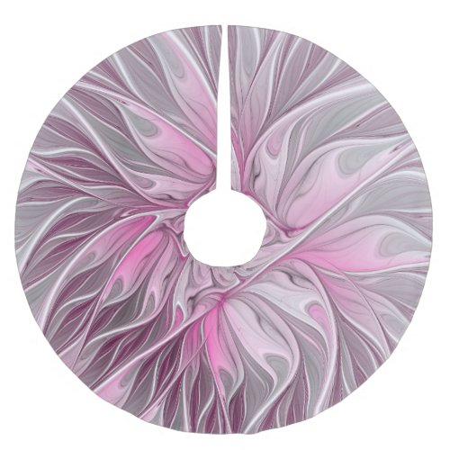Fractal Pink Flower Star Floral Fantasy Pattern Brushed Polyester Tree Skirt