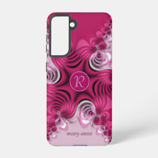 Fractal Pink Swirls Monogram Samsung Galaxy S21 Case