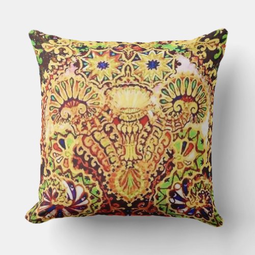 âœFractal Psychedelic Catâ by Louis Wain Outdoor Pillow