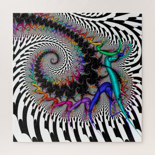 Fractal Rainbow Spiral Black White Abstract Jigsaw Puzzle