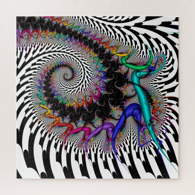 Fractal Rainbow Spiral Black White Abstract Jigsaw Puzzle (Vertical)
