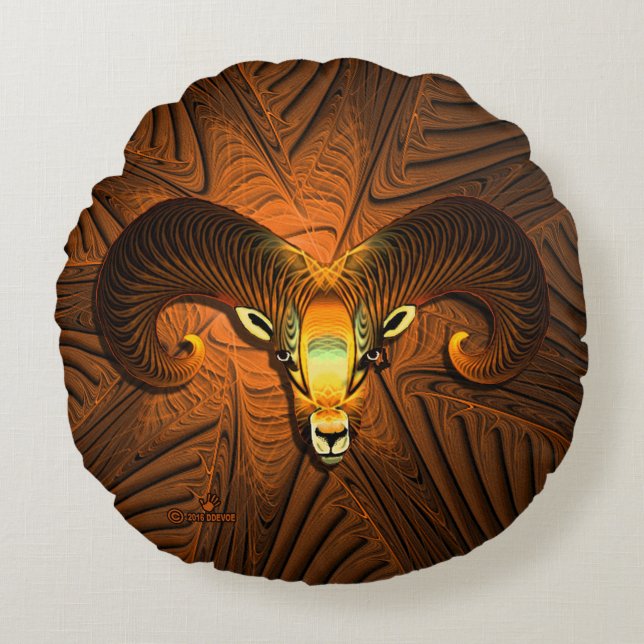 Fractal Ram's Head Round Pillow (Front)
