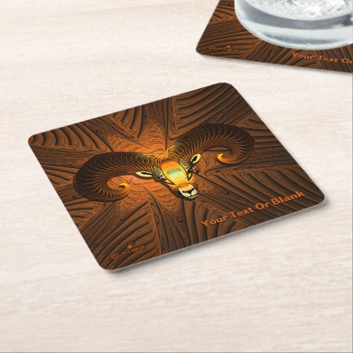 Fractal Rams Head Square Paper Coaster