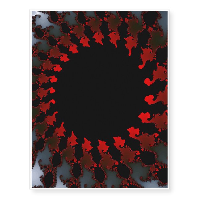 Fractal Red Black White Temporary Tattoos (Front)