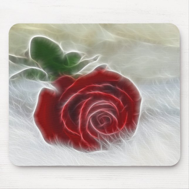 Fractal Red Rose on fur Mouse Pad (Front)