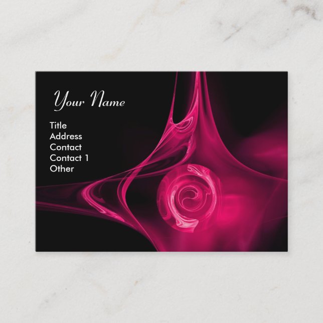 FRACTAL ROSE 1 bright pink black Business Card (Front)
