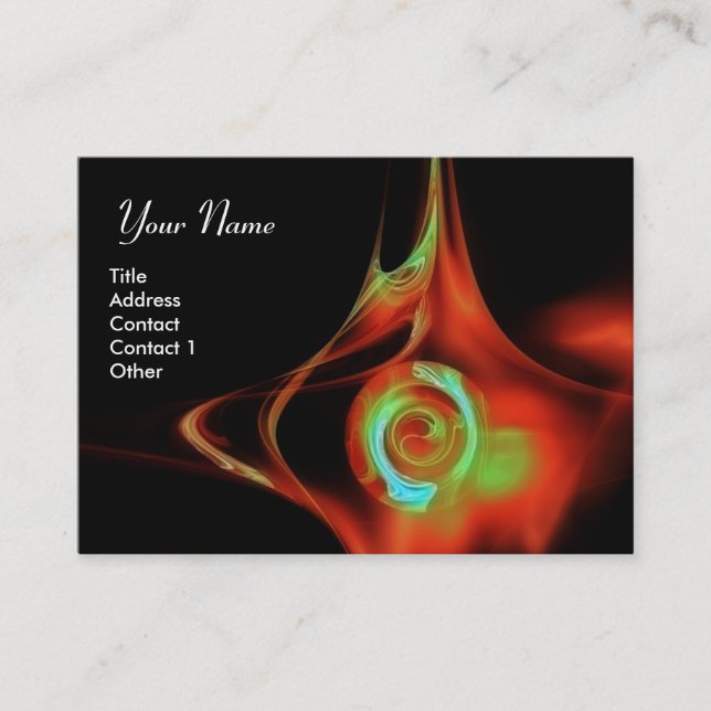 FRACTAL ROSE 1 bright red blue green black Business Card (Front)