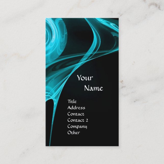 FRACTAL ROSE 3 bright light blue black Business Card (Front)