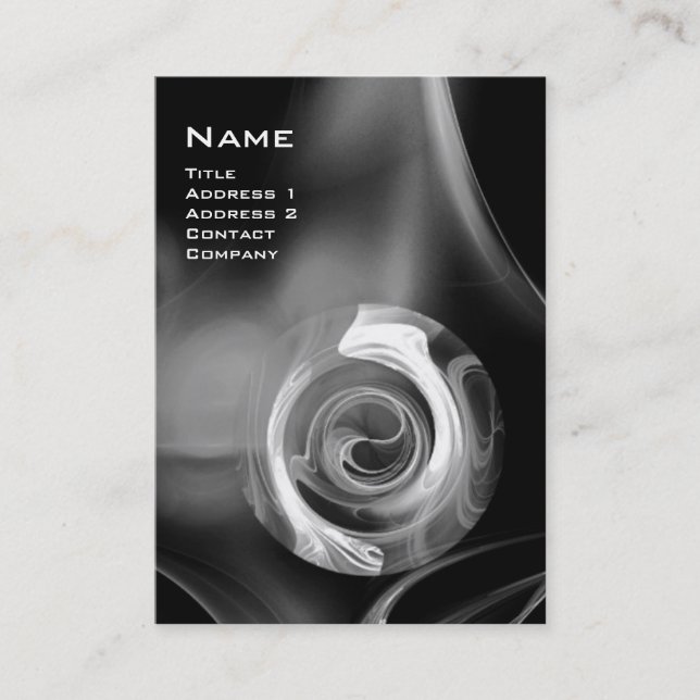 FRACTAL ROSE 4 MONOGRAM black white grey Business Card (Front)