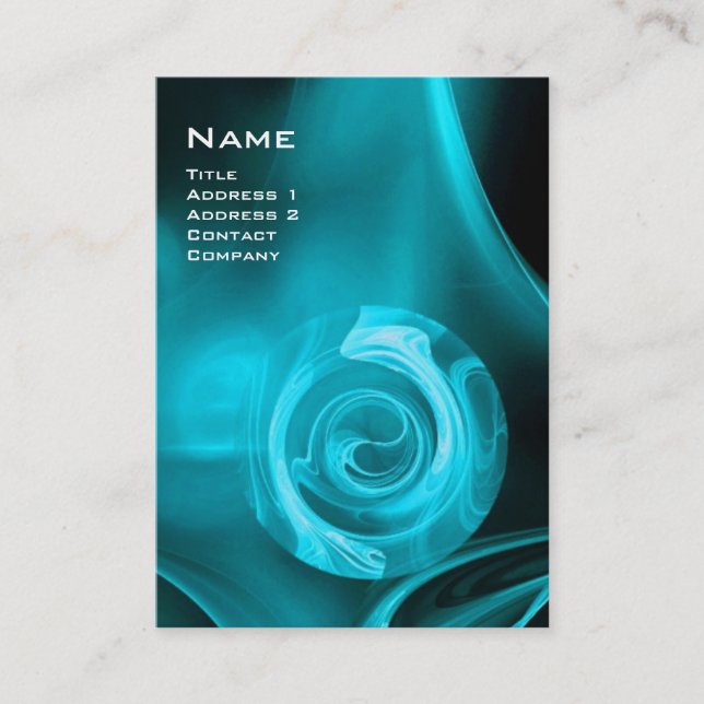 FRACTAL ROSE 4 MONOGRAM bright blue black white Business Card (Front)