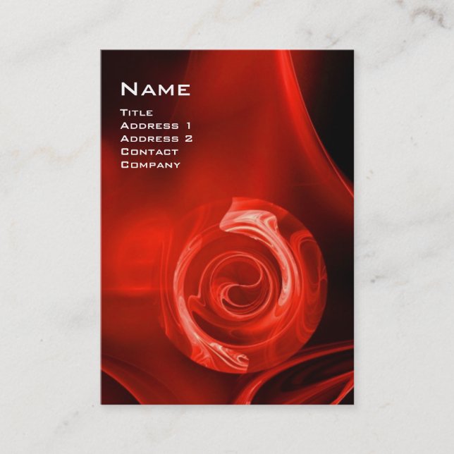 FRACTAL ROSE 4 MONOGRAM bright red black white Business Card (Front)