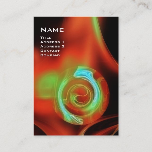 FRACTAL ROSE 4 MONOGRAM bright red blue green Business Card (Front)