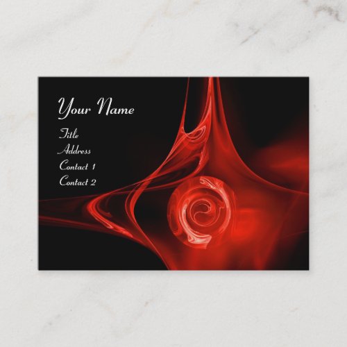 FRACTAL ROSE , ABSTRACT SWIRLS red black Business Card Template