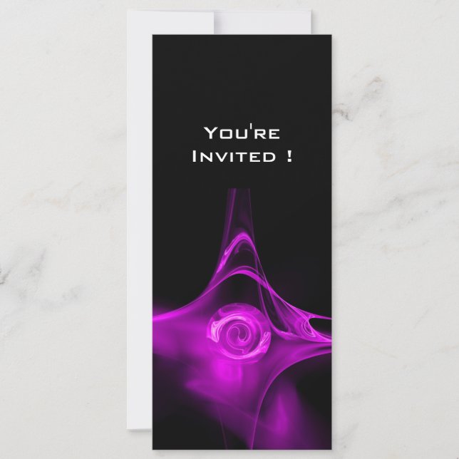 FRACTAL ROSE bright purple black Invitation (Front)