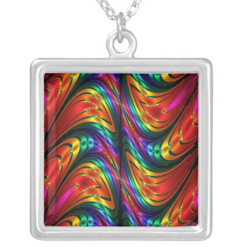 Fractal Silk Rainbow Silver Plated Necklace