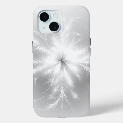 Fractal Snowflake On Silver Gray iPhone 15 Case
