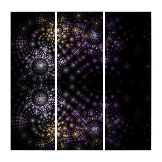 Fractal Sphere Mandala Universe Triptych Wall Art (Front)