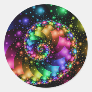 Fractal Spiral Rainbow Nebula Classic Round Sticker