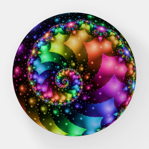Fractal Spiral Rainbow Nebula Paperweight