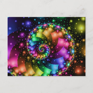 Fractal Spiral Rainbow Nebula Postcard