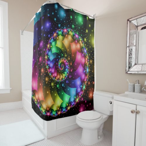 Fractal Spiral Rainbow Nebula Shower Curtain
