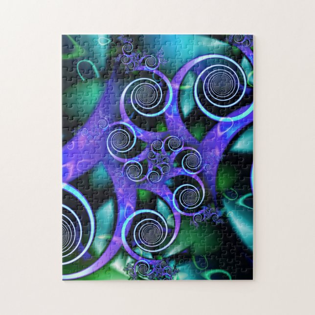 Fractal Spiral Turquoise Purple Pattern Jigsaw Puzzle (Vertical)
