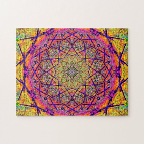 Fractal Star_shaped Mandala  Colorful Psychedelic Jigsaw Puzzle
