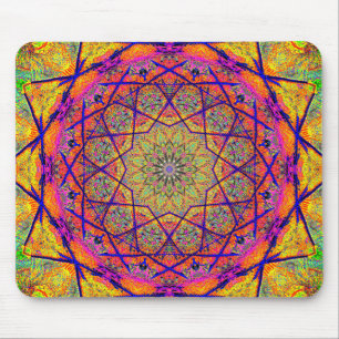 Fractal Star-shaped Mandala Colorful Psychedelic Mouse Pad