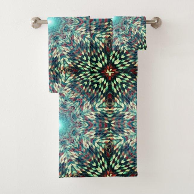 Fractal sun kaleidoscope towel set (Insitu)